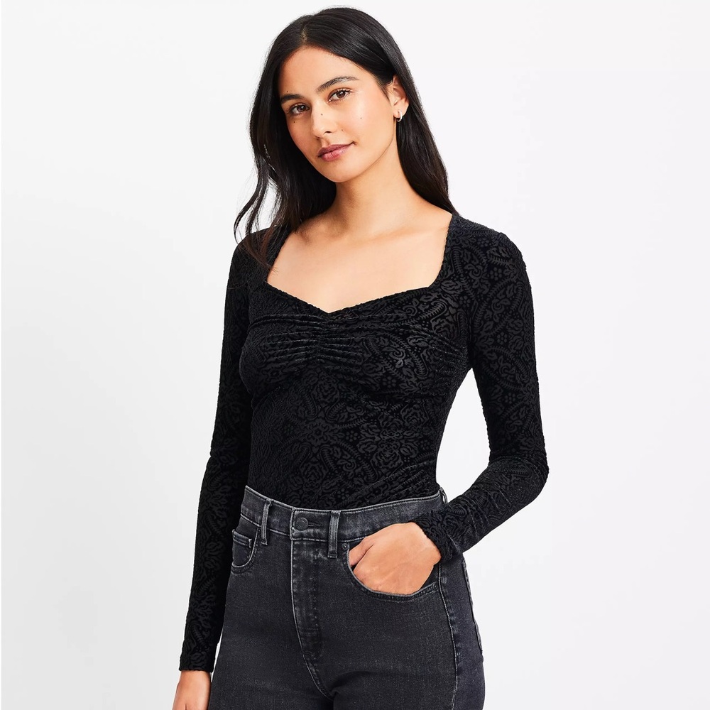 LOFT Mosaic Shirred Velour Sweetheart Top